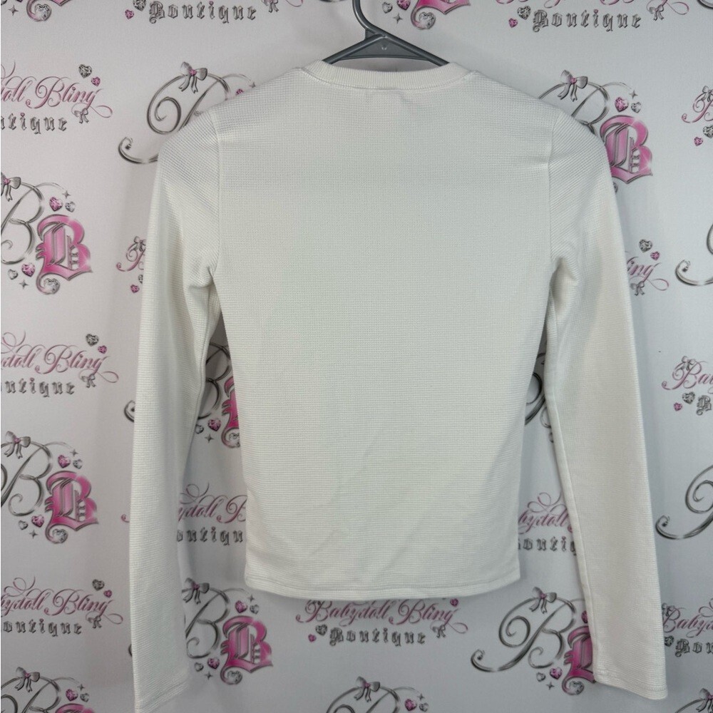 TNA Aritzia shirt waffle knit thermal white comfy Cream Long Sleeve Top - Picture 2 of 13